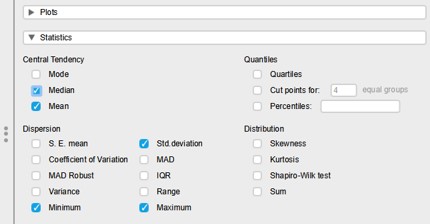 Statistics option panel