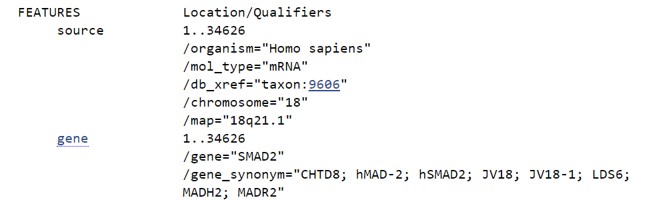 NCBI nucleotide FEATURES section