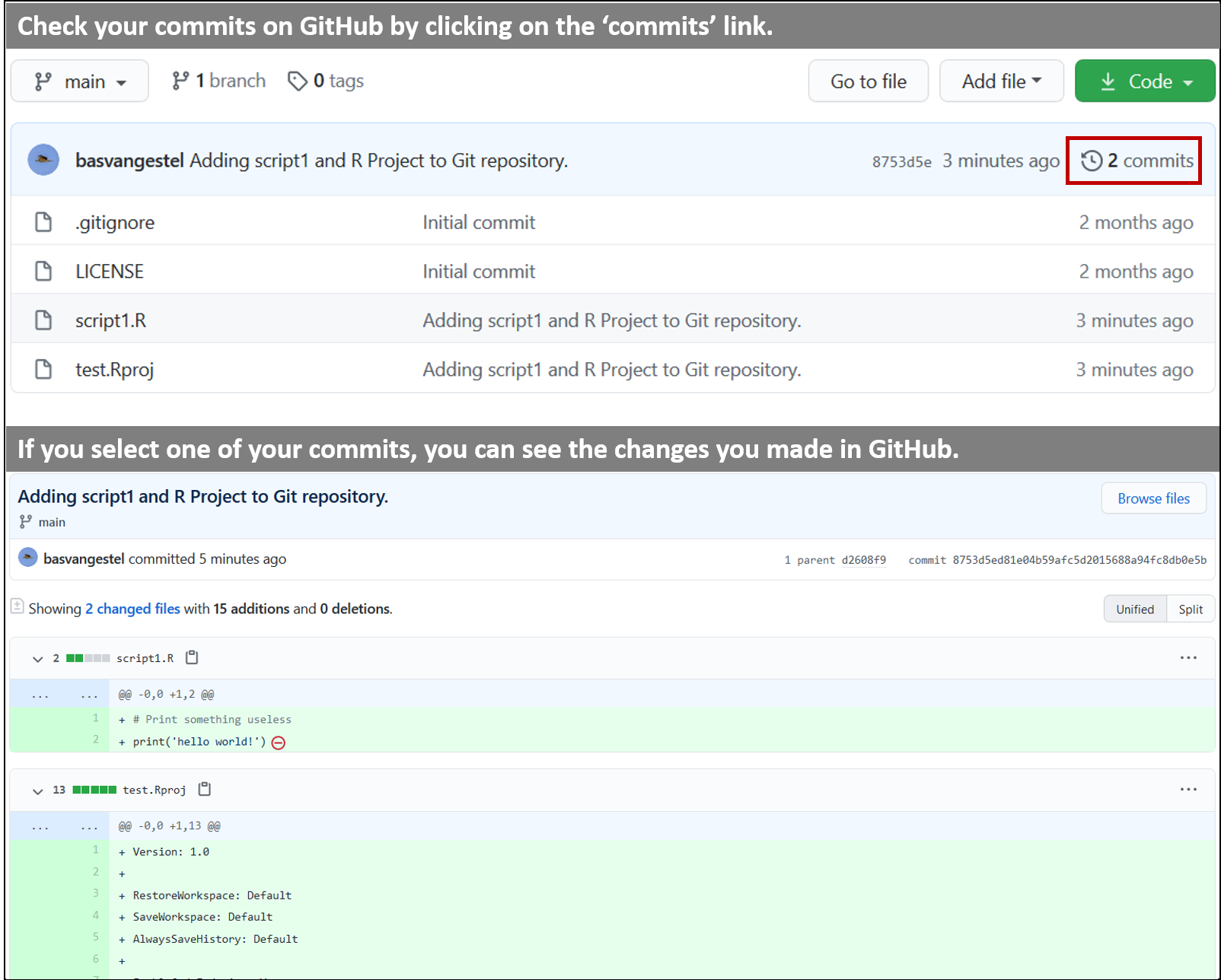 Check out your commits in GitHub.