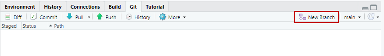 Create a new branch in RStudio.