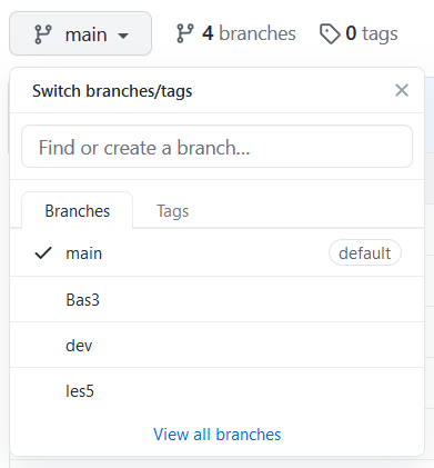 Branch menu in GitHub.